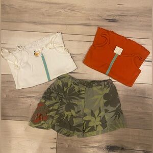 Cutest army skort with two matching White /Orange tank tops.